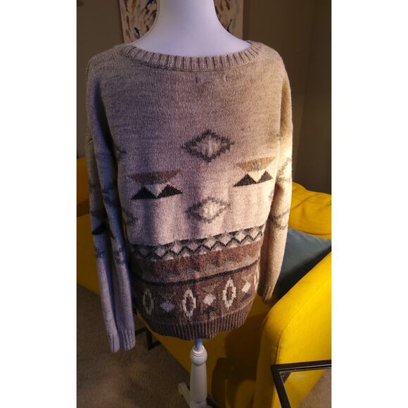 Y2K American Eagle Aztec tribal sweater size S Wool blend neutrals nordic USA - Picture 4 of 8